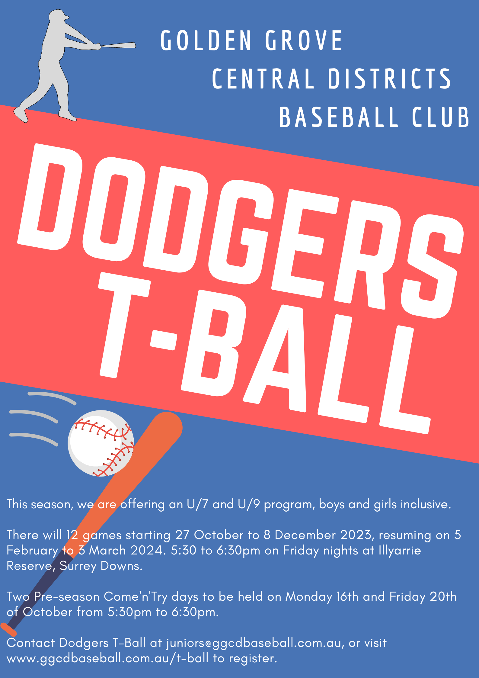 Dodgers T-Ball Program Flyer 2023-24
