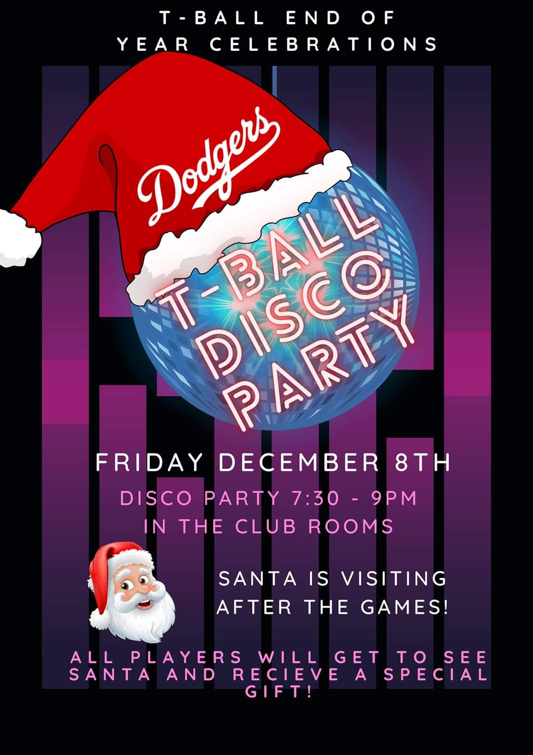Dodgers T-Ball Disco Party Night Poster 2023