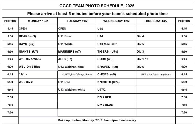 Photo Schedule February 2025